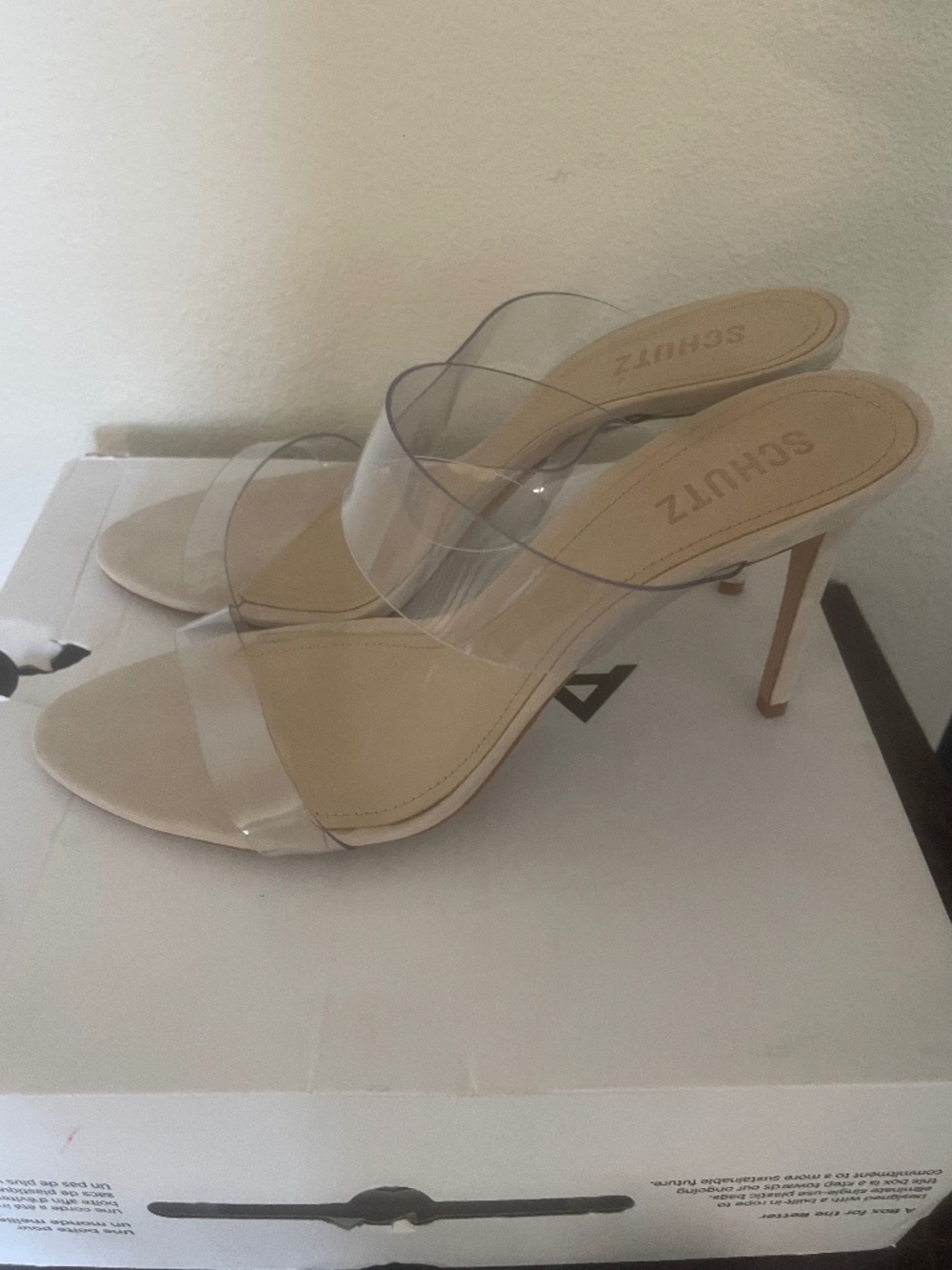 Schultz Beige Clear Strap Sandal Heels